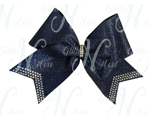 RTS Navy Glitter Cheer bow with Rhinestone Center & Tails