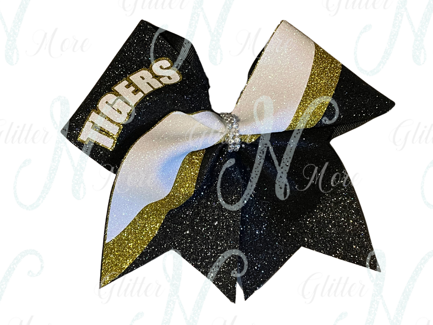 RTS Black/White/Gold Tigers Glitter Cheer Bow