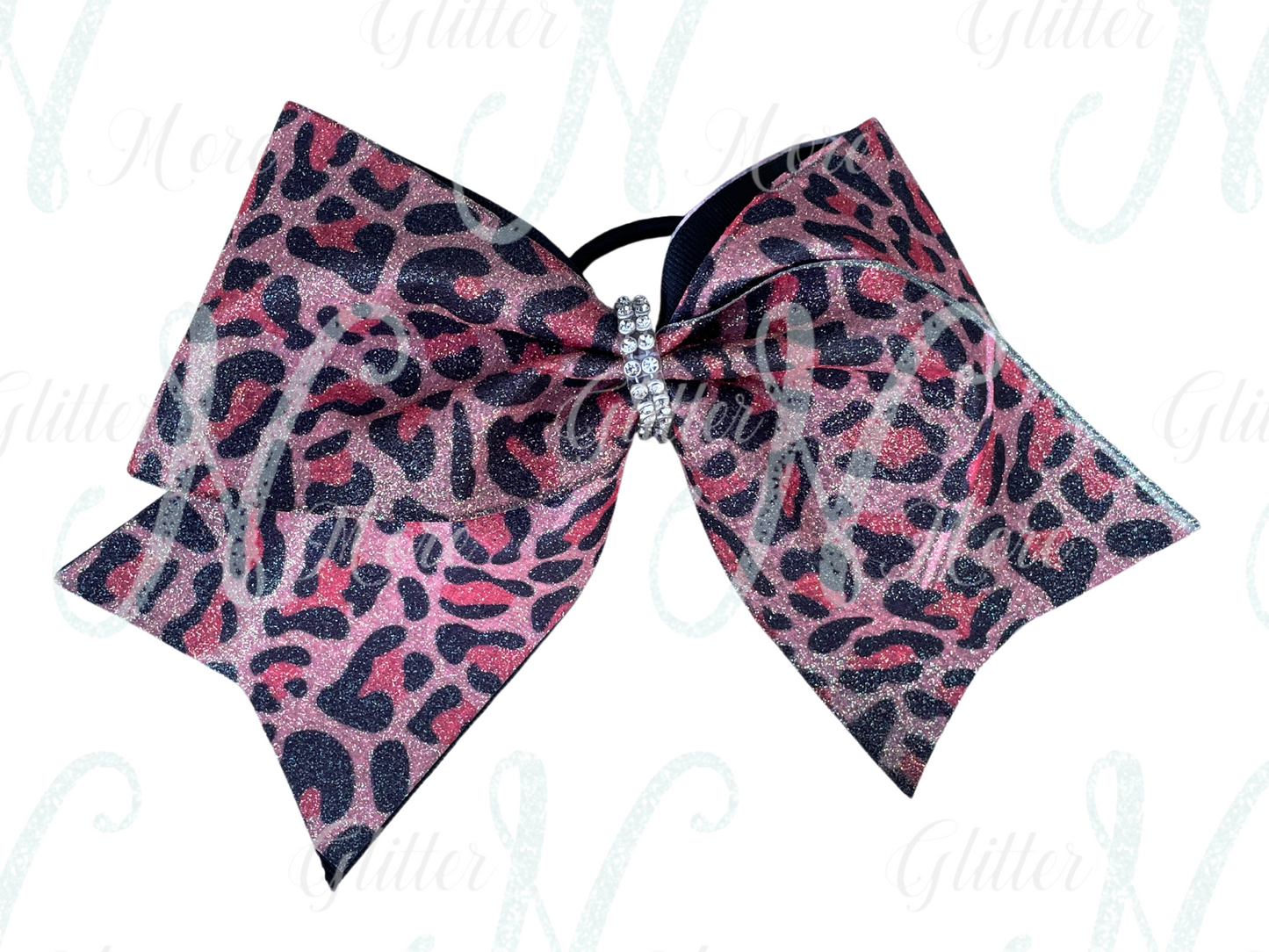 RTS Pink/Black Leopard Glitter Cheer Bow