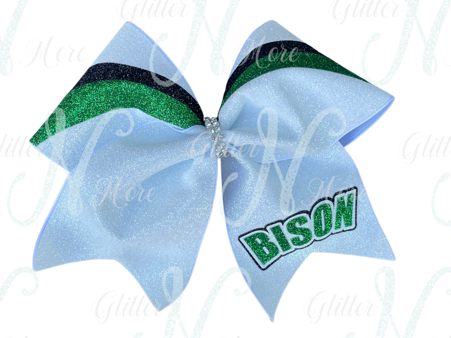 RTS White with Black/Green Arch Stripes BISON Cheer Bow