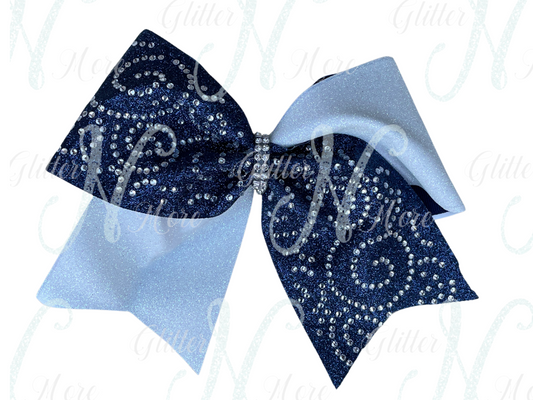 RTS Navy/White Rhinestone Swirl Cheer Bow