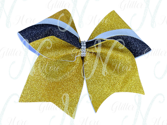 RTS Gold with Black/White Arch Stripes Cheer Bow