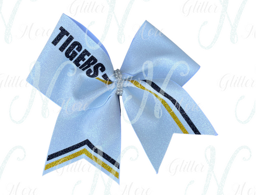 RTS White Tigers Glitter Cheer Bow with Stripes